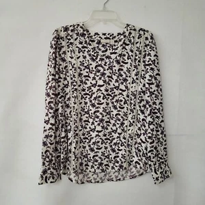 Hinge Shirt Womens M Long Sleeve V-Neck Floral Lace Trim Purple HL391591MI - Picture 1 of 13