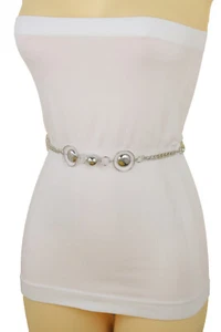 Women Silver Metal Chain Evening Wear Night Club Belt Circle Round Charms S M L - Picture 1 of 24