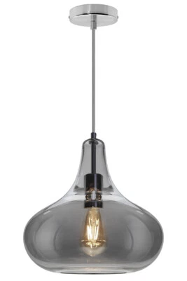 LONG LIFE LAMP COMPANY Modern Smoky Grey Glass Ceiling Hanging Pendant Light Teardrop Style Shade M0240