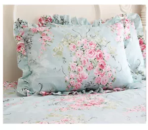 2pcs Blue floral print pillowcase cotton pillow shams floral princess covers - Picture 1 of 1