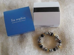 Lia Sophia Paula Stretch Bracelet Black & Gold Glass & Resin Beads - Picture 1 of 2