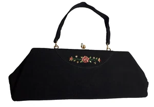 1950s Vintage British Golden Age Made Purse Signed Handbag Embroidered Flowers - Bild 1 von 13