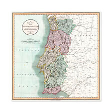 Map Antique 1801 Cary Portugal Old Historic Replica Large Wall Art Print Square