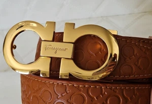 Salvatore Ferragamo Uomo Pelle Taglia EU105 US 38-40 Regolabile Marrone Oro - Foto 1 di 5