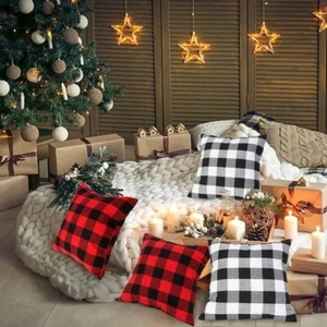 Chic 18"x18" Black and Red Plaid Pillowcase Covers Set of 2 for Indoor & Outdoor - Picture 1 of 7