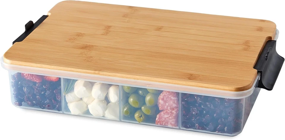 Farberware 5314682 Build-a-Board Snacklebox with Locking Bamboo Cutting Board