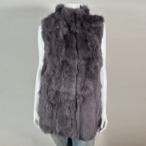 COCO + CARMEN Rabbit Fur Vintage Lined Gray Zip-Front Sleeveless Vest Size S/M - Picture 1 of 10