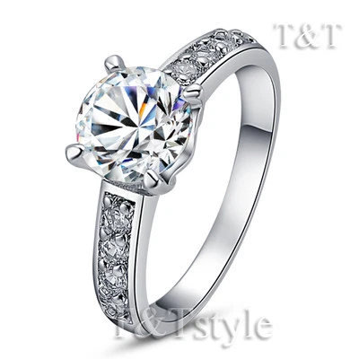 TTstyle 18K WGP Engagement Wedding Ring With 7mm Main Cubic Zirconia Stone - Image 1 of 3
