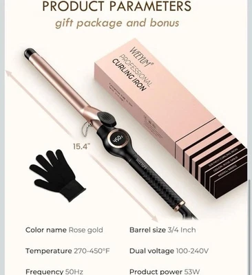 Hair Curling Wand Tongs 19mm Curler Big Extra Long Barrel With Digital Display - Image 1 of 4