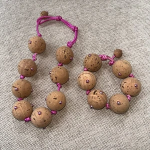 RARE - 1950's - SWIM WEAR - Natural Cork Ball NECKLACE BRACELET SET (PINK) - Picture 1 of 1