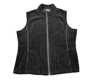 De Colección Woolrich Pana Chaleco Chaqueta Negro Plata Cremallera Gruesa Acanalada Para Mujer’s XL Foto 1 de 4