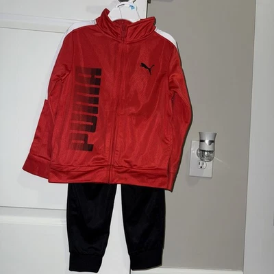 NWT Boys Puma Red Black White Track Suit 2 Piece Set Size 5 - Image 1 of 2