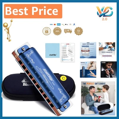 C Key 10-Hole Diatonic Harmonica with Blue Case - Perfect for Beginners and Pros - Image 1 of 4