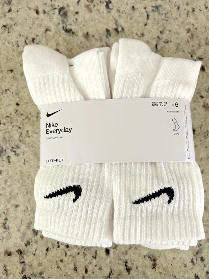 NIKE Dri-FIT Everyday Training 6-Pack Crew Socks Large (8-12) White