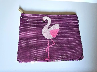 Tarte Púrpura con Lentejuelas Rosa Flamenco Bolsa con Cremallera 9 x 7". Nuevo sin etiquetas Foto 1 de 4