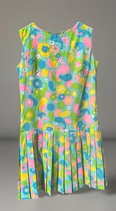 Vtg 70s Peggy Barker Maxi Floral GOGO MOD Pleated Dress Sleeveless Boho Hippy - Picture 1 of 16