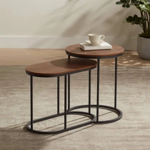 Santa Maria Walnut Nesting Accent Tables Set of 2 - Picture 1 of 10