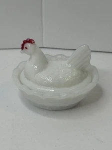 Vintage miniatura gallina en nido cesta pollo blanco leche vaso 3" - Imagen 1 de 9