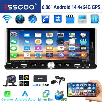 4+64G Android 14 Autoradio 1 DIN Wireless Carplay GPS Navi RDS WIFI Bluetooth EQ - Immagine 1 di 4