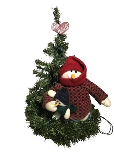 Pre-Lit Mini Christmas Tree With Snowman Family Decoration & Happy Holidays Sign - Picture 1 of 7