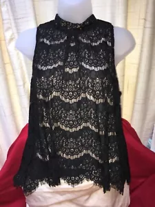 Love Fire Black Eyelash Lace Tank With Nude Underlay Size M - NEW w/o Tags - Picture 1 of 9
