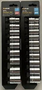 Pro-Grade 1/2-Inch Dr. SAE / Metric Socket,Cr-V, 19-Sockets 12 Point with holder - Picture 1 of 3