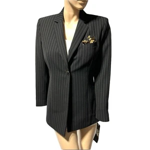 Le Suit Jacket Blazer Size 10 P Petite Black Pinstripe Single Button NWT - Picture 1 of 13