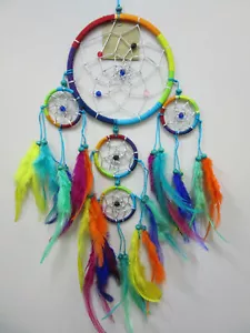 Beautiful Rainbow Nylon 12cm Silver Web Dream Catcher 50cm Total Length - Picture 1 of 7