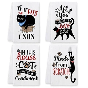 Cat Kitchen Towels Set of 4 Cat Lover Gifts for Mom Women Cute Funny Dish Tea... - Picture 1 of 6