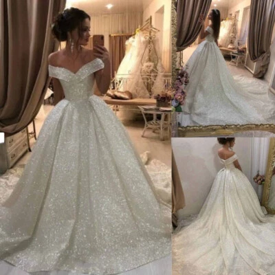 Sparkle Princess Wedding Dresses A Line with Sweep Tull Train Bridal Gowns - Image 1 of 4