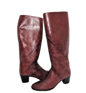 Made in Italy Boots Custom Designer Soft Leather Tall Knee High Burgundy US 7AA - Picture 1 of 12