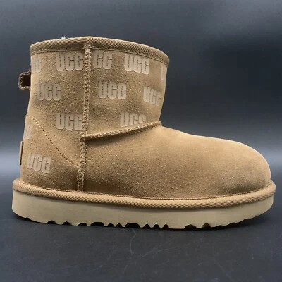 UGG KIDS CLASSIC MINI BOOT SIZE 13K UGG PRINT CHESTNUT SUEDE WOOL LINING - Image 1 of 4