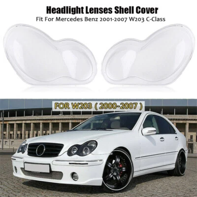 Pair Headlight Lens Shell Cover LH+RH For Mercedes Benz W203 C-Class 2001-2007 Foto 1 de 4