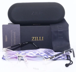 ZILLI ZI 60056 C02 RIMLESS SILVER BLACK TITANIUM LEATHER EYEGLASSES 61-18 FRANCE - Picture 1 of 8