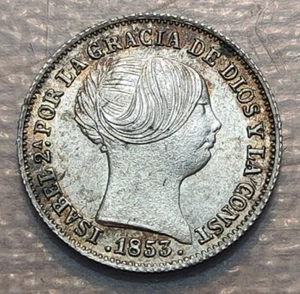 ESPAÑA BARCELONA ISABEL II 1 REAL 1853 EBC+/SC - Picture 1 of 2