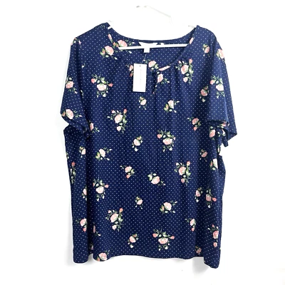 Women's Charter Club Intimates Blue White Polka Dots Pink Green Floral Size 1X - Image 1 of 4