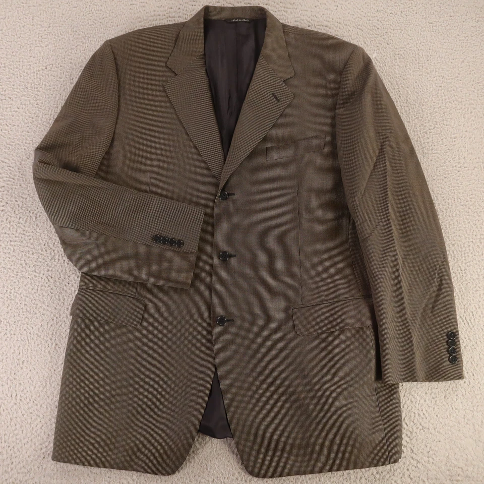 Canali Jacket L LT Brown Blue Nailshead Check 100% Wool Blazer Made in Italy 44L - Image 1 of 4