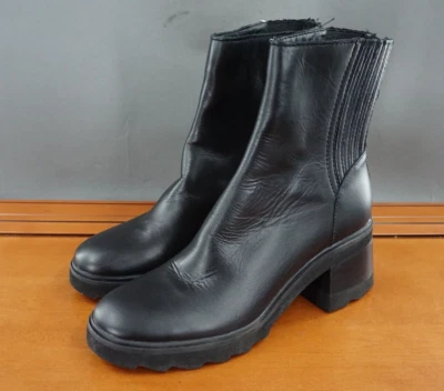 Dolce Vita Martey Shoes Women 8.5 Black Leather Ankle Bootie Pull On Lug Sole - Image 1 of 4