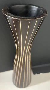 Flower Wooden Vase Striped ~10" Wood 2-Tone Base Flower Holder Desk Table Decor - Picture 1 of 9