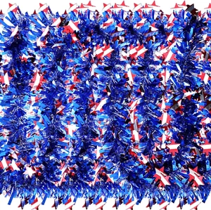 4Th of July Patriotic Tinsel Garland Decoration Red White Blue Metallic Chunky G - Picture 1 of 12