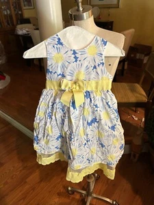 Vestido Blueberi Boulevard Niñas Amarillo, Blanco, Azul Floral Sin Mangas Volantes Talla 6 - Imagen 1 de 6