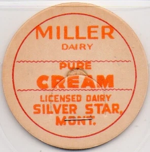 Milk Bottle Cap - Miller Dairy - Silver Star, MT (Montana) - PURE CREAM - Picture 1 of 1
