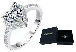 Craftuneed three prong heart shape faux diamond ring 925 silver jewellery gift - Picture 1 of 11