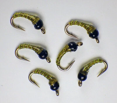 Carta de olivos de ninfas de tungsteno Zebra Midge. - Moscas de pesca con mosca de trucha premium Foto 1 de 4