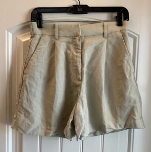 H&M Linen Blend Shorts Women's Size 4 Pleated Front Lightweight Casual New - Picture 1 of 4