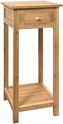 Bamboo Wood Tall Side Bedroom Living Room End Table with Drawer Shelf Nightstand - Image 1 of 4