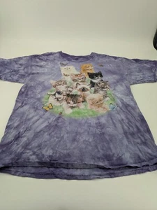 Camiseta The Mountain 2XL púrpura teñida con corbata estampado de gatito manga corta - Imagen 1 de 5