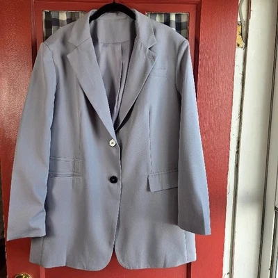 Oversized Blue Gray Long Sleeve Button Front Blazer Jacket Pockets Lined Size XL - Image 1 of 4