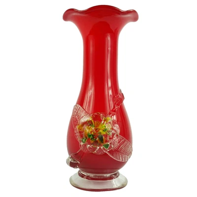 Jarrón chino de vidrio con flores aplicadas de rigaree Foto 1 de 4