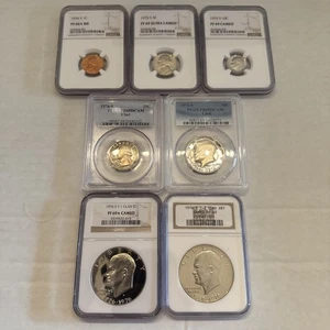1976 Proof Set complete 7 Coin Set PCGS NGC PF 69 T1 & T2 Clad Eisenhower Dollar - Picture 1 of 20
